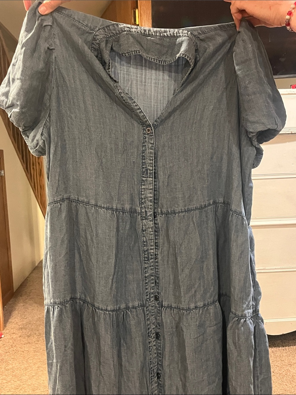 Velvet Heart Button-Front Midi Dress in Washed Blue